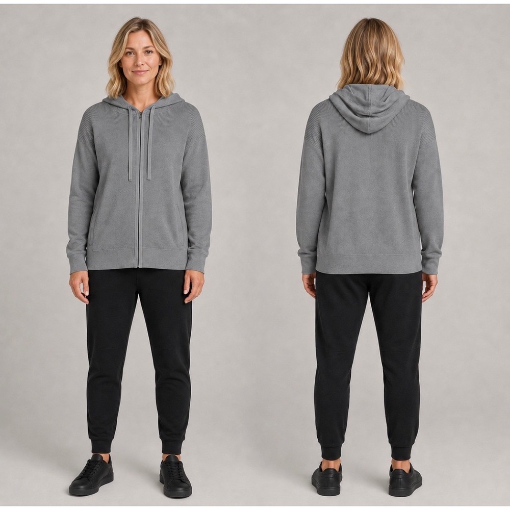 Rhone Women's Daybreak Sweater Hoodie XXL Gray Full Zip Ribbed Knit NWT